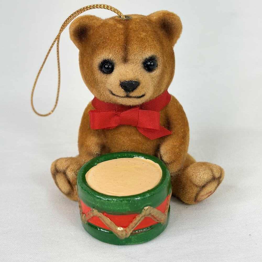VTG 1983 Schmid Flocked Teddy Bear With Drum Christmas Ornament - Gordon Fraser